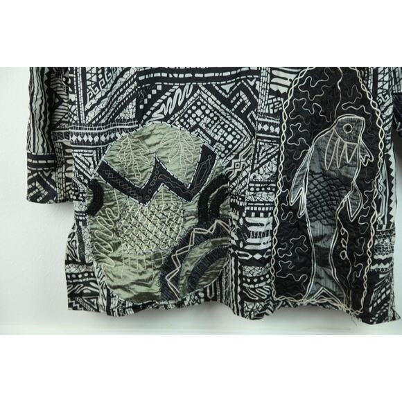 Chicos 3 L Silk FLAW Embroidered Fish Jacket Boho Artsy Embellished Maximalist - Picture 12 of 14